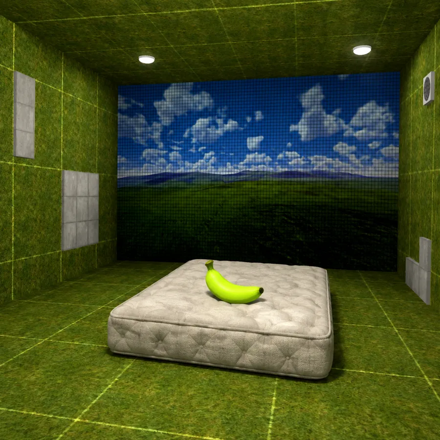 The green banana alone on a bare mattress