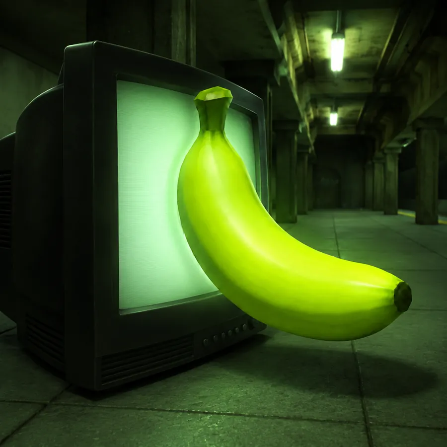 The green banana coming out of a CRT television